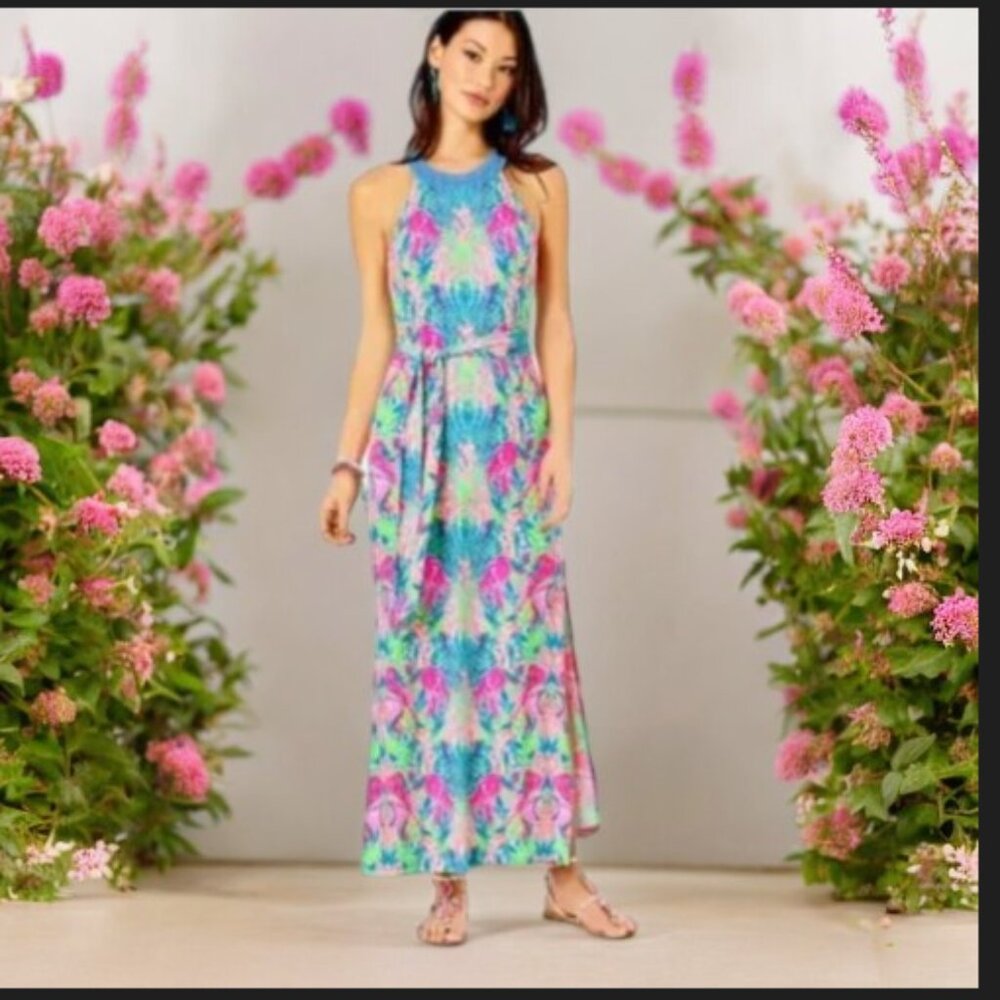 Lilly Pulitzer Monterrey Maxi Knit Dress Multi Reeflections Engineered NWTSz XS